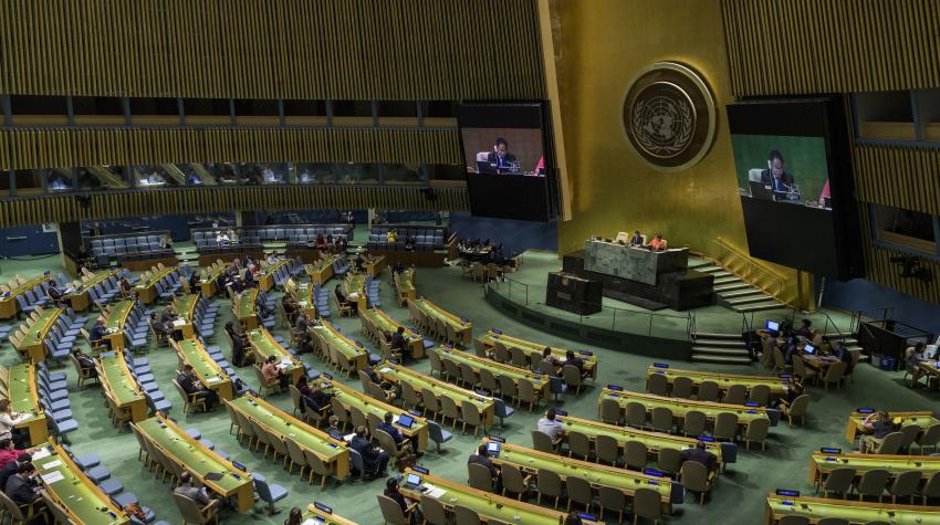 Aula dell’Assemblea Generale delle Nazioni Unite a New York durante una sessione, in riferimento all’elezione dell’Italia al Consiglio per i Diritti Umani.