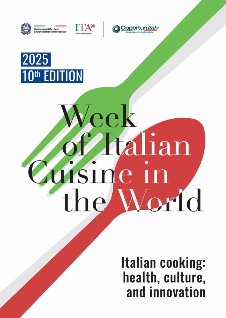 Poster ufficiale della 10ª Edizione della Settimana Internazionale della Cucina Italiana nel Mondo, 2025 – Tema: Salute, Cultura e Innovazione