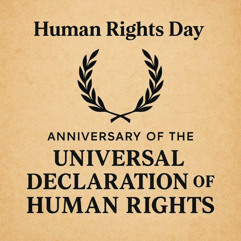 Illustrazione simbolica della Giornata dei Diritti Umani con persone, globo e simboli di pace