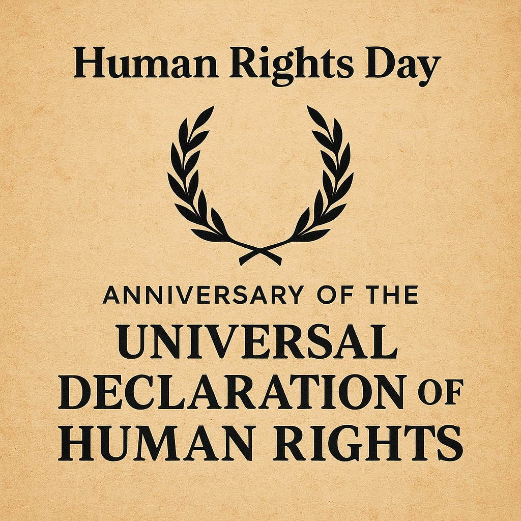 Illustrazione simbolica della Giornata dei Diritti Umani con persone, globo e simboli di pace