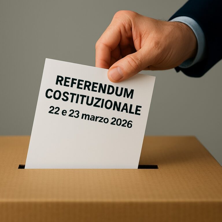 Mano che inserisce una scheda elettorale in un’urna durante il Referendum Costituzionale del 22 e 23 marzo 2026